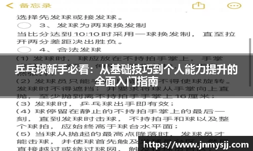 乒乓球新手必看：从基础技巧到个人能力提升的全面入门指南